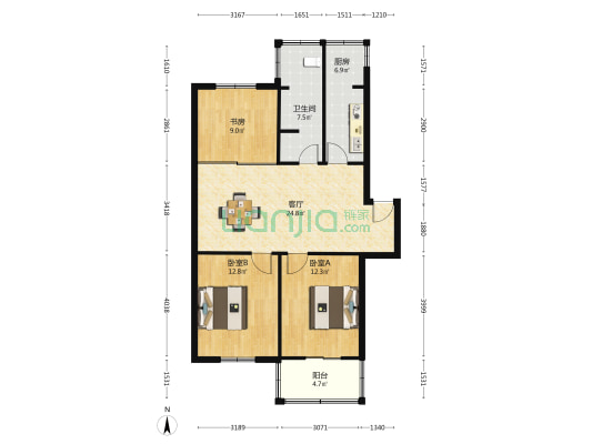 人防苑 3室1厅1卫 91平方