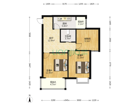 兰园 2室1厅1卫 93平方