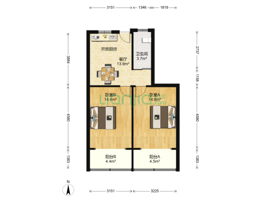 控江路1455弄 2室1厅1卫 68平方