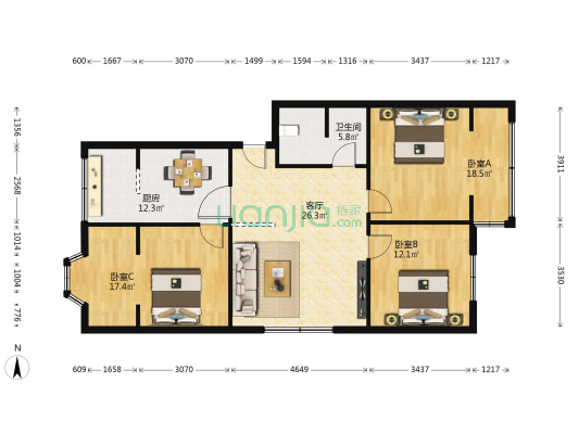 建国巷4号 3室1厅1卫 102平方