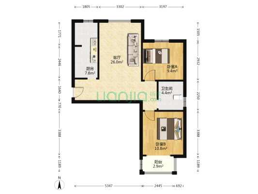 恒大悦府 2室1厅1卫 89平方