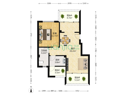 西蜀祥瑞府 1室1厅1卫 67平方