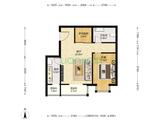 泰中花园 2室1厅1卫 81平方