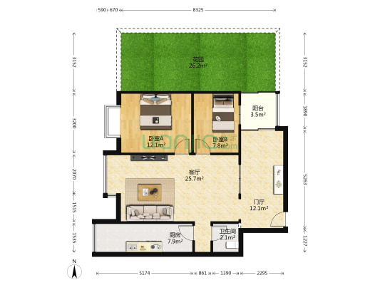 西郡香林 2室1厅1卫 76平方