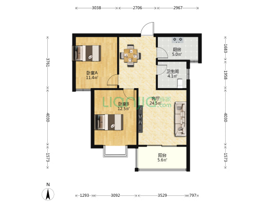 黎阳花园 2室1厅1卫 92平方