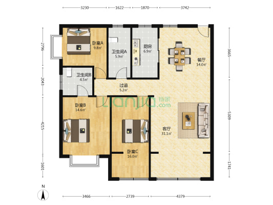 上庭苑 3室2厅2卫 139平方