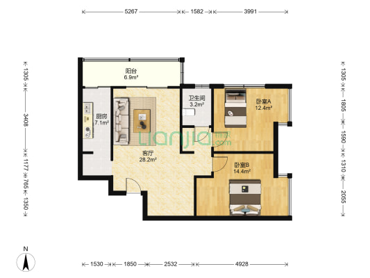 金竹花园 2室1厅1卫 97平方