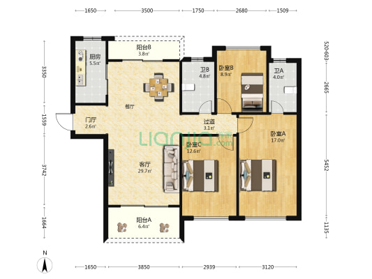 碧桂园剑桥郡一期 3室1厅2卫 115平方