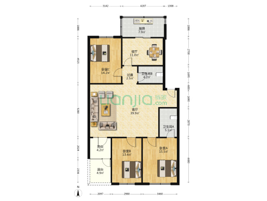 加孚园 3室2厅2卫 145平方