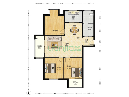 明馨园 2室1厅1卫 135平方