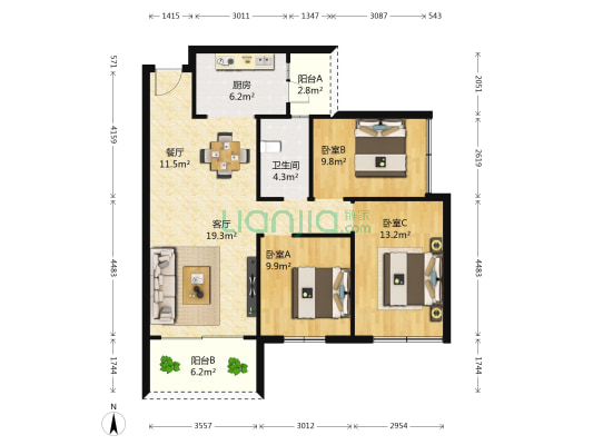 海伦印象 3室2厅1卫 98平方