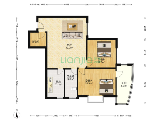将军花园新区 2室1厅1卫 105平方
