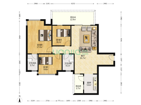 金昌富竹苑二期 3室1厅2卫 113平方