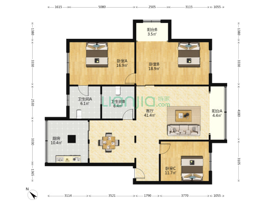 花城中街87号 3室1厅2卫 143平方