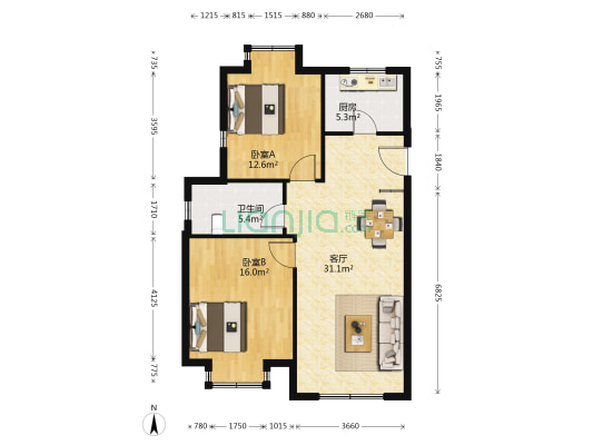海悦蓝庭 2室1厅1卫 97平方