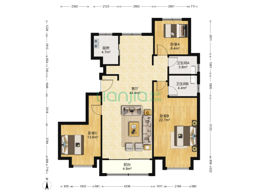 中加生态城示范区班芙小镇枫智园 3室1厅2卫 139平方