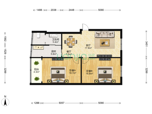 北京东路 2室2厅1卫 99平方