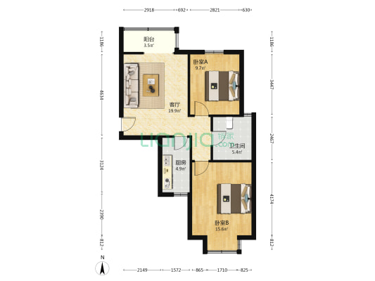 东港龙城三期优仕名苑 2室1厅1卫 82平方