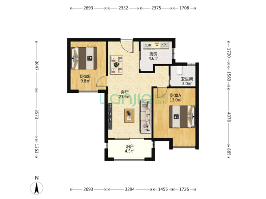 旭辉锦庭 2室1厅1卫 76平方