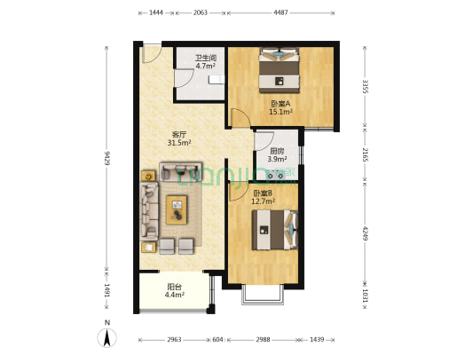 公园壹号 2室1厅1卫 94平方