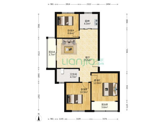 星展雅苑 3室1厅1卫 90平方