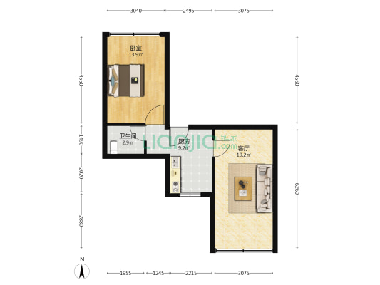 鹿城路328号院 1室1厅1卫 57平方