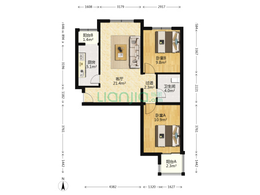 青荷里南山园 2室1厅1卫 86平方