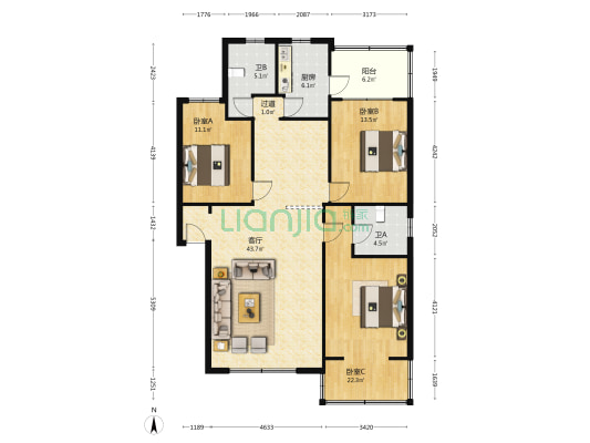 旌阳区地税局职工宿舍 3室1厅2卫 131平方