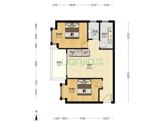 东骏名苑 2室1厅1卫 70平方