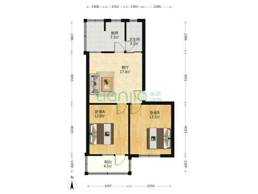 东安新村 2室1厅1卫 68平方