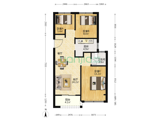 融信朗悦时光之城文苑 3室1厅1卫 89平方