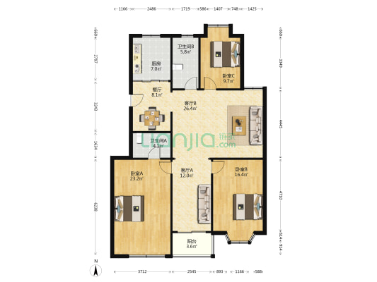 博士花园 3室3厅2卫 138平方