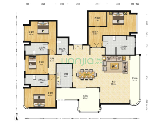 香港置地衿湖翠林云峯二期 4室1厅4卫 232平方