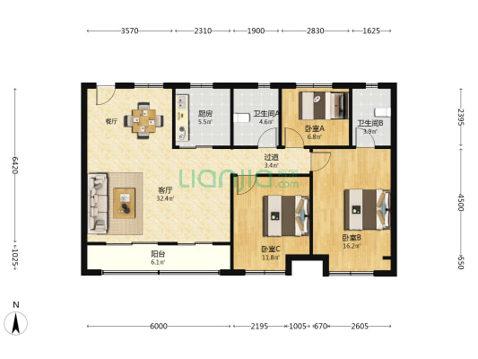 中南熙悦 3室1厅2卫 125平方