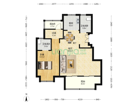 华地学府朗园 1室1厅2卫 93平方