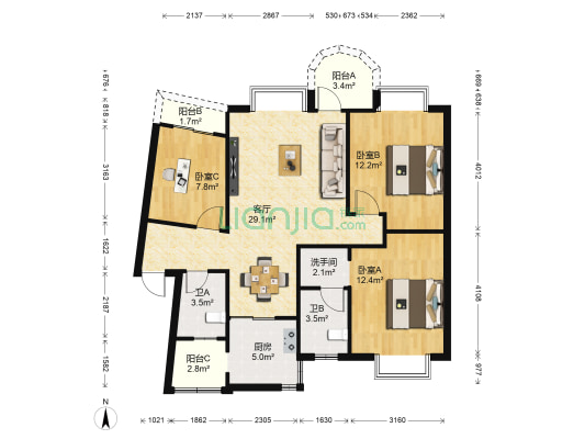 振寕翠峰 3室1厅3卫 102平方