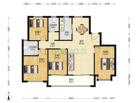 熙悦四期 4室1厅2卫 137平方