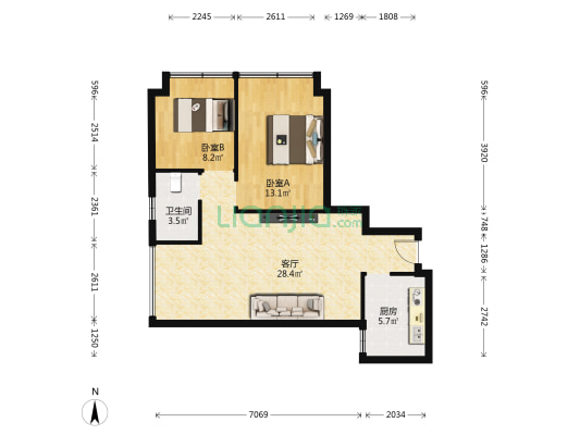 新涌花园 2室1厅1卫 73平方