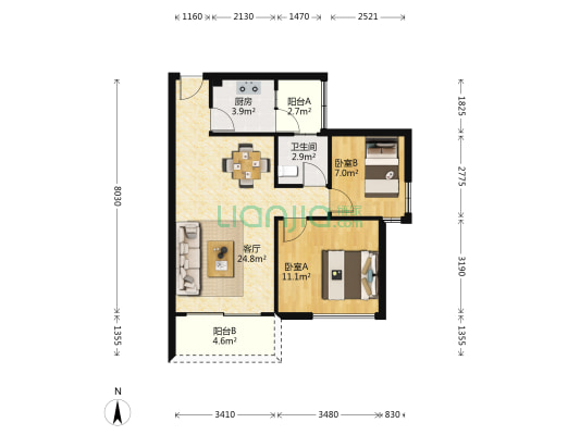 丽景嘉园二期 2室1厅1卫 69平方