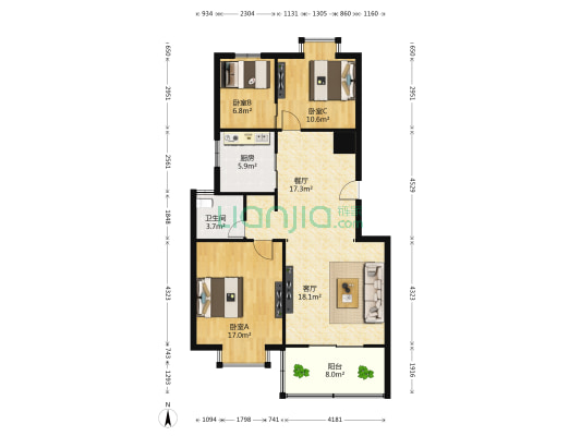 金隆华府二期 3室2厅1卫 95平方