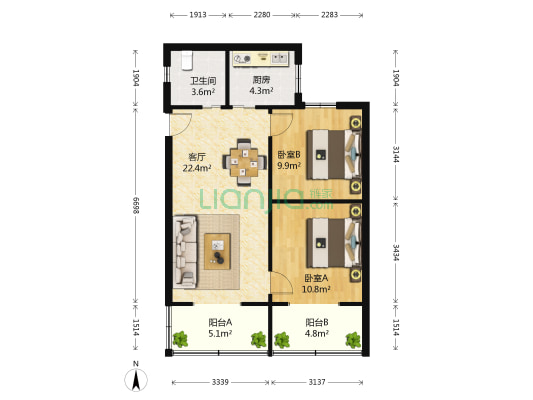 天伦花园(成华) 2室1厅1卫 76平方