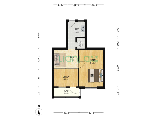 安庆路247号 2室1厅1卫 49平方