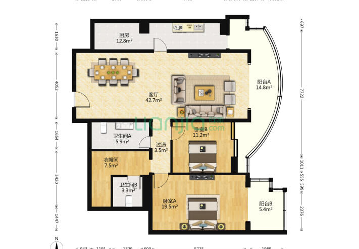 2室1厅2卫139.64-北京紫竹花园户型图