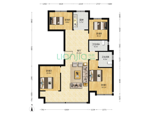 玉兰九赋 4室1厅2卫 143平方