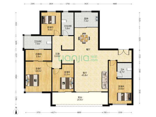 天一晓著 4室1厅3卫 201平方