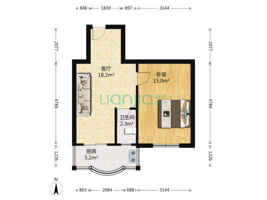 金石园 1室1厅1卫 54平方
