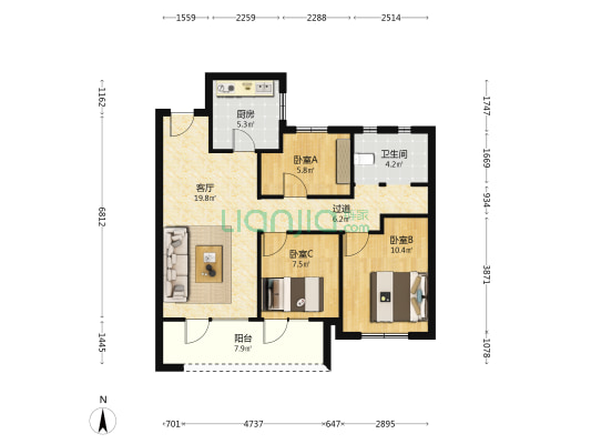北岸通汇阅 3室1厅1卫 89平方