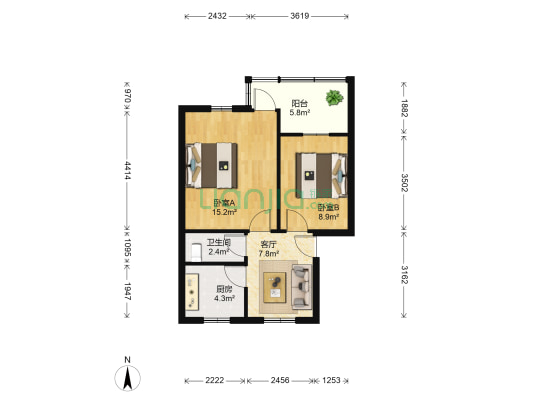 舒家街80号 2室1厅1卫 55平方