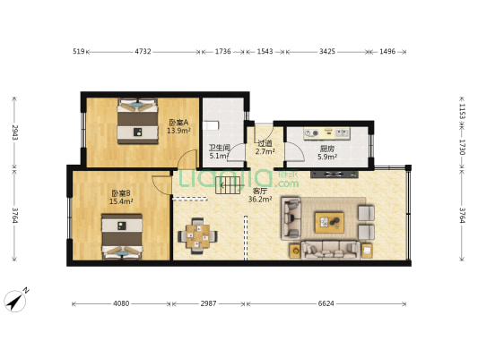 红建路北段73附1号 2室1厅1卫 88平方
