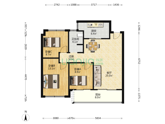 金融街融府 3室1厅1卫 99平方